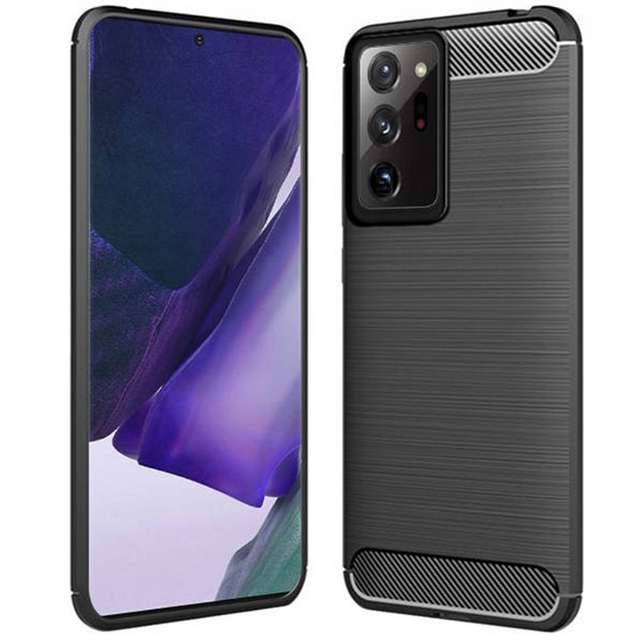 Калъф Supreme Carbon, съвместим със Samsung Galaxy Note 20 Ultra, Прецизна защита, Набразден дизайн, Подсилени ръбове, Защита от пръстови отпечатъци, Черен