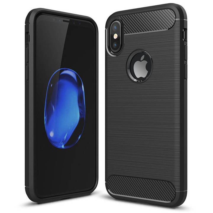 Калъф Supreme Carbon, съвместим с Apple iPhone XS Max, Прецизна защита, Набразден дизайн, Подсилени ръбове, Защита от пръстови отпечатъци, Черен