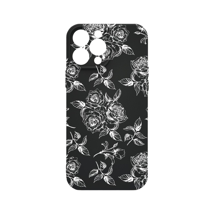 Husa BestCase® Premium Soft Liquid Silicon, Compatibila Cu Apple iPhone 13 Pro Max, Black Roses, Slim, Microfibra in interior, Antisoc, Rezistent la socuri, Protectie Camera, PB 1045