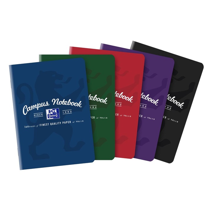 Set 5 caiete Oxford A5, 80 coli, hartie alba, 90 g/m2