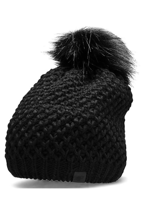 Női téli sapka 4F, H4Z22, akril/gyapjú, fekete, M