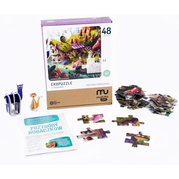 Puzzle, Muduko, Eco-Puzzles Aventurile Viermilor, Piese Mari Adaptate, Ghid Cu Sugestii De Jocuri, Materiale Ecologice, 40 X 40 Cm