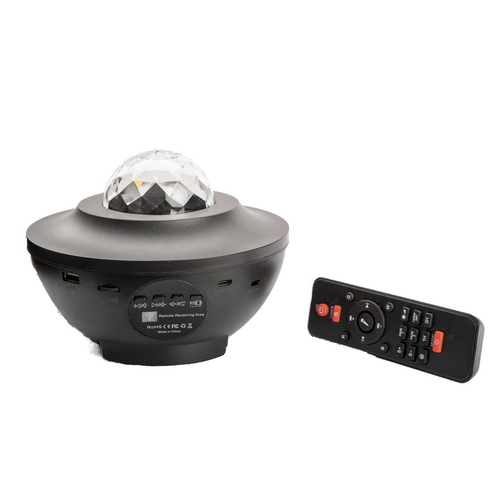 Proiector, R2Invest, Plastic/Metal, Bluetooth, Negru/RGB