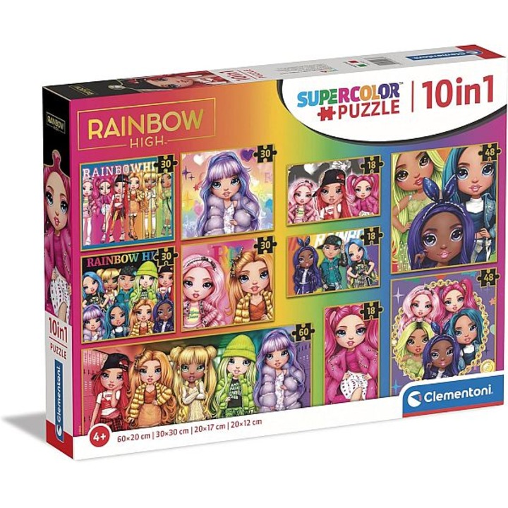 Clementoni 10 az 1-ben Szuper színes puzzle (18, 30, 48, 60) - Rainbow High (20273)