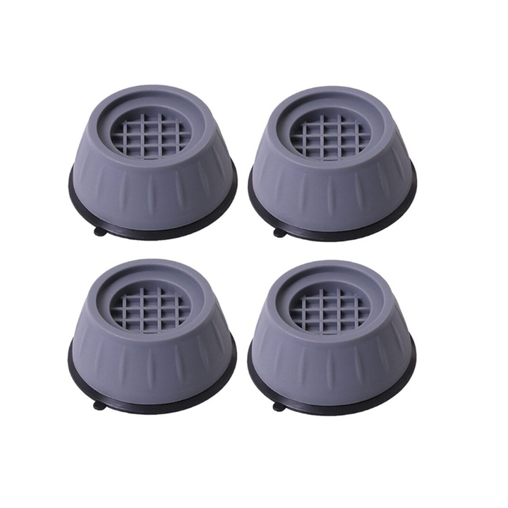 Set 4 picioare/suporti pentru masina de spalat, frigider, uscator, Antivibratii, Antiderapante, Antizgomote, ABS si cauciuc, Gri, 8,5*4 cm