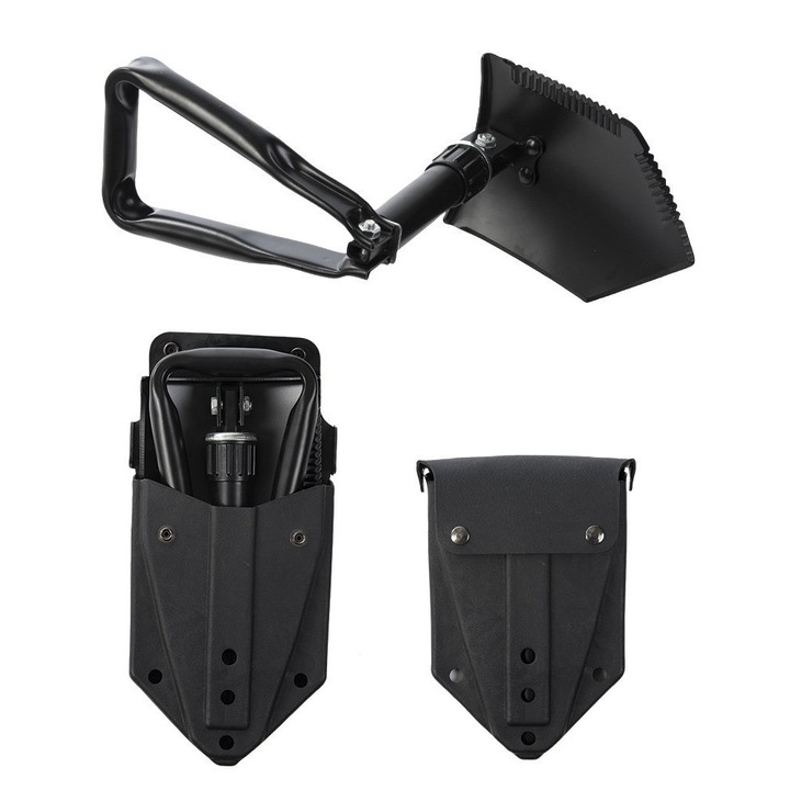 Összecsukható lapát tokkal, Mi-Tec, szénacél/nejlon, fekete, 56 cm