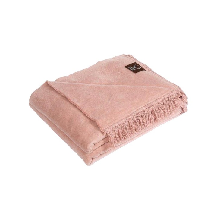 Patura cu ciucuri, Unia, Bumbac acrilic, 150x200cm, Roz pudrat