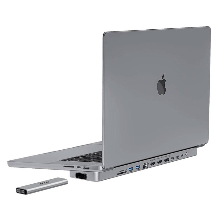 USB-C хъб за MacBook Pro 16" INVZI MagHub 12in2 с SSD тава, сив