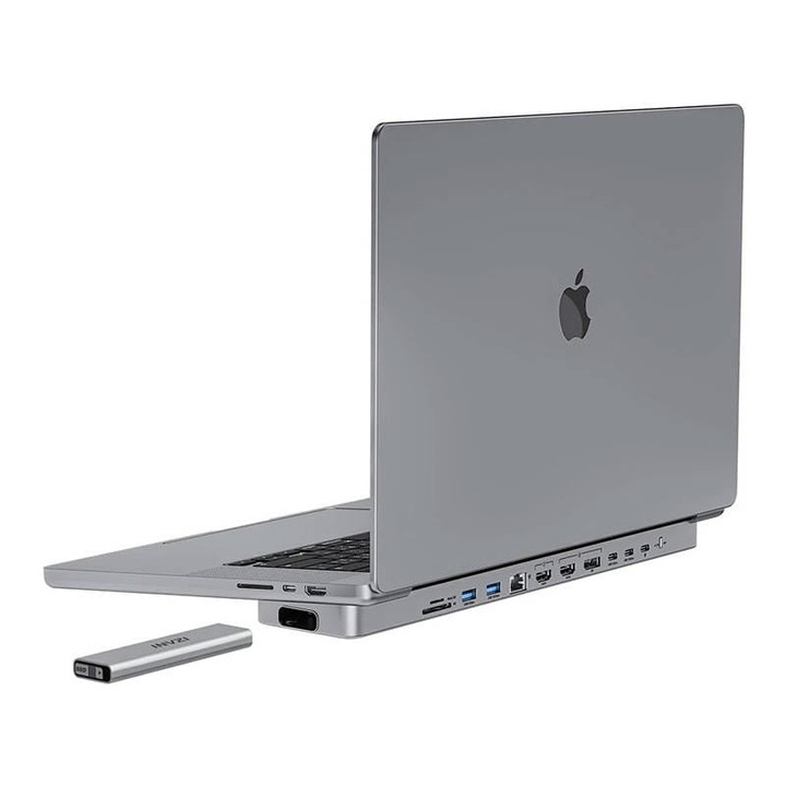 USB-C хъб за MacBook Pro 13" / 14", INVZI, MagHub, 12in2, с тава за SSD, сив