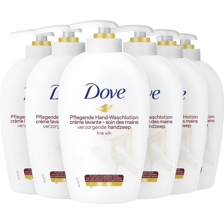 Комплект от 6 течен сапун Dove Silk с 1/4 хидратиращ крем, 250 ml