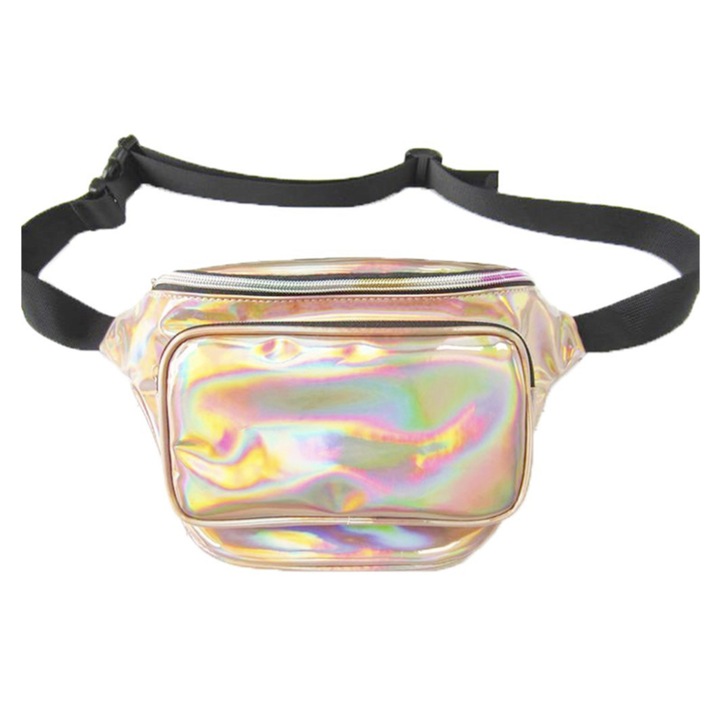 Modern fényes kézitáska, rekeszes, 3 külső cipzáras zsebbel, arany színű