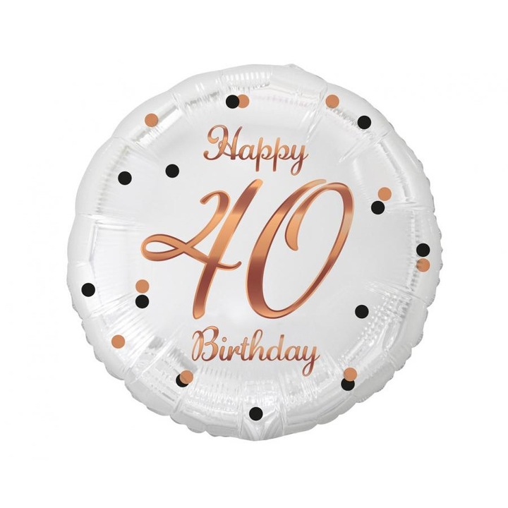 Балон от фолио Happy 40th Birthday, Кръгъл, конфети, цвят розово злато, 45 см, FG-O40B
