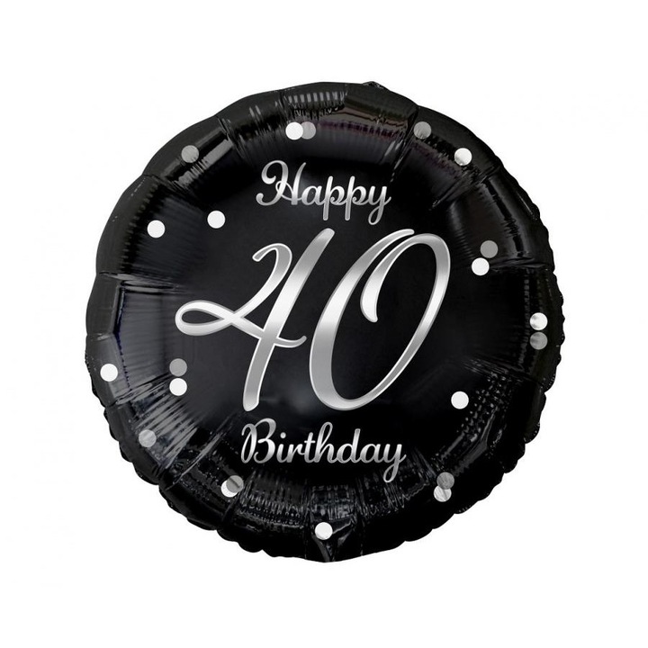 Кръгъл фолиев балон Happy 40th Birthday, Сребристи конфети, 45 см, FG-O40C