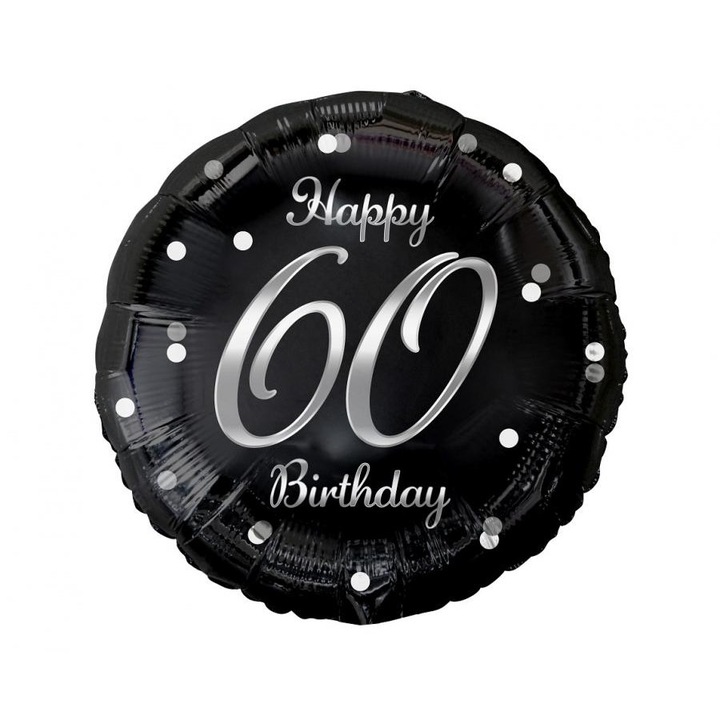 Балон Happy 60th Birthday, сребристи конфети, фолиев, 45 см, FG-O60S