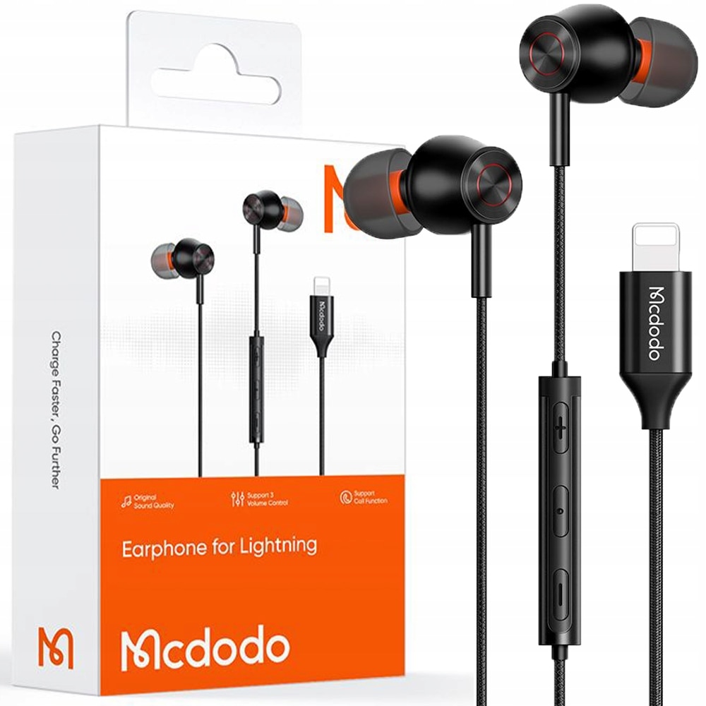 Casti pentru telefon, Mcdodo, Microfon, Compatibil Apple, Negru/Portocaliu