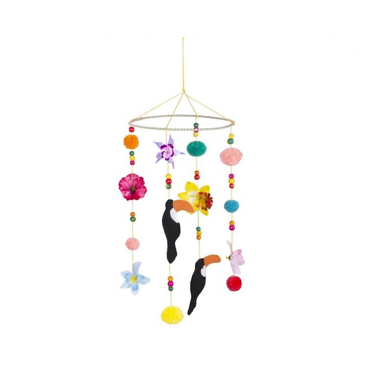 Jucarie pentru patut cu pasari si flori, multicolor