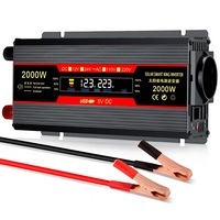 Invertor de tensiune, NUODWELL, 12V la 220V, 2000W, interfata de iesire DC/AC, unda sinusoidala modificata, carcasa din aluminiu, 9 protectii de siguranta, negru