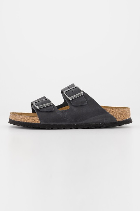 Birkenstock, Papuci unisex de piele cu catarame, Negru, 45