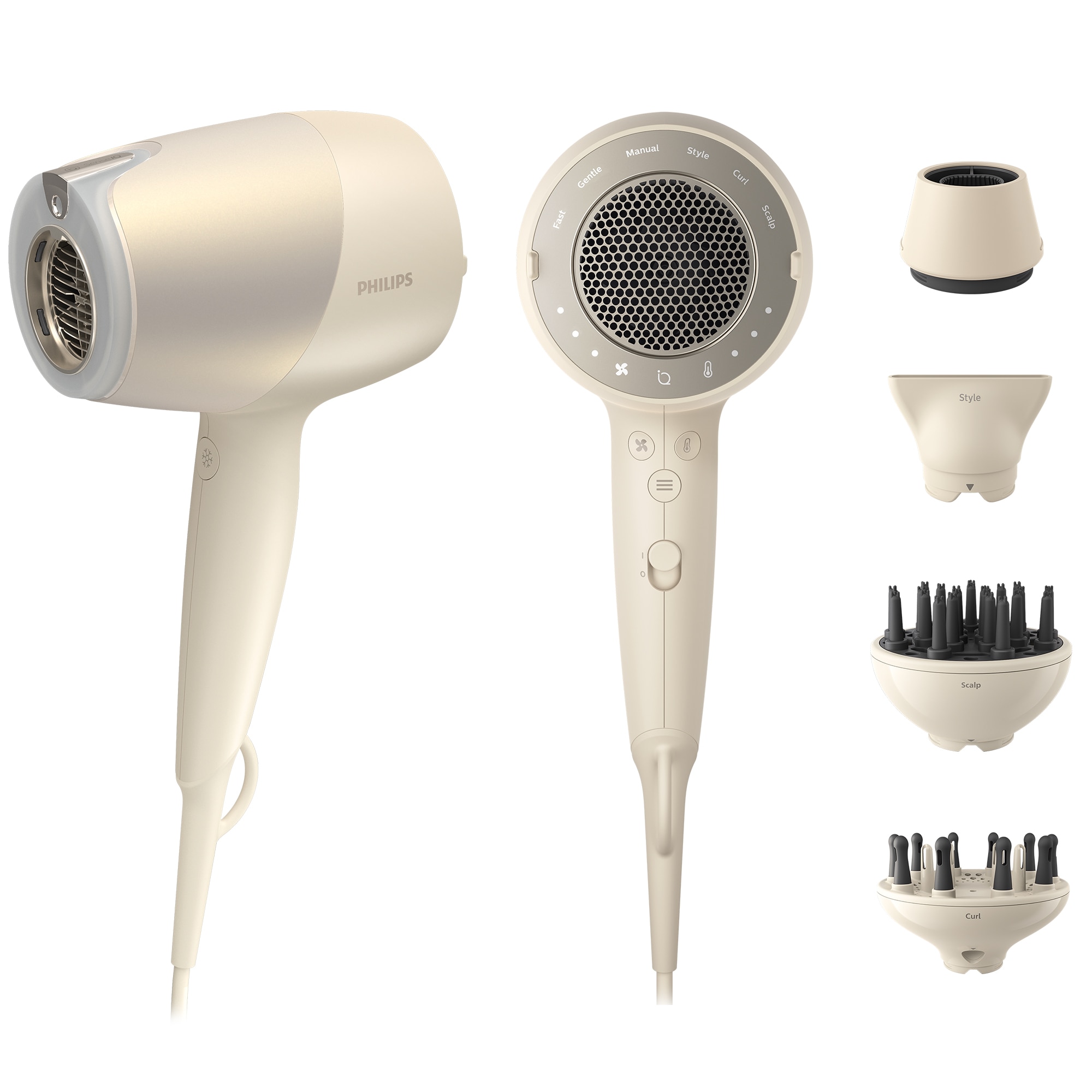Uscator de par Philips SenseIQ Seria 9000 BHD829/00, senzor SenseIQ, programe digitale inteligente, ingrijire cu ioni, difuzor de volum, cap de coafare 7mm, accesoriu de masaj pent