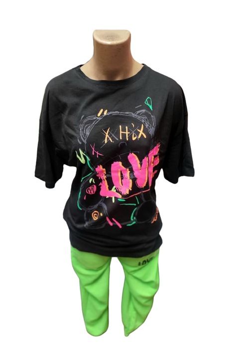 Compleu bumbac Hix, negru, verde neon