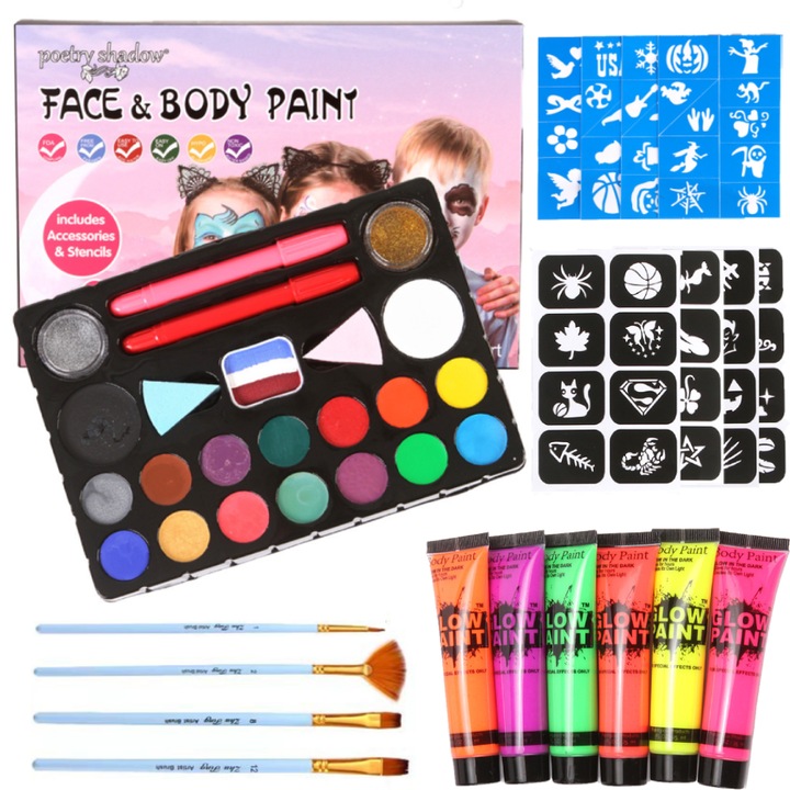 Kit de pictura pe fata pentru petrecere copii, Notwait, 3 ani+, Multicolor