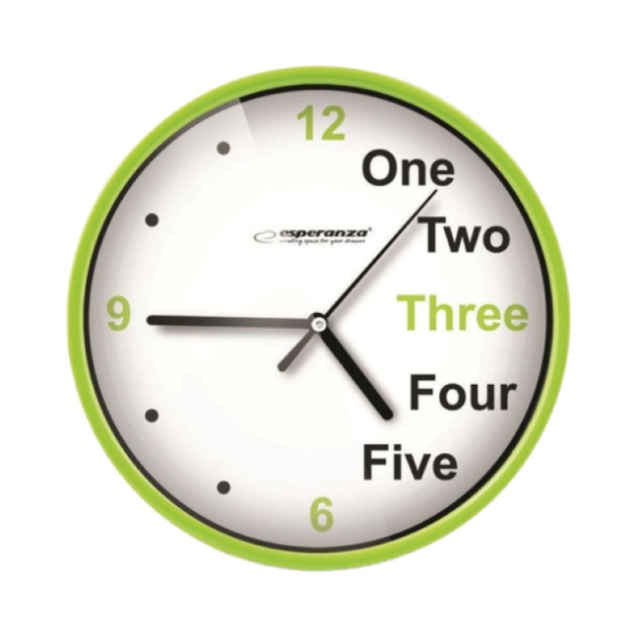 Dekoratív falióra fehér számlappal, mérete 20x3,4 cm, zöld színű