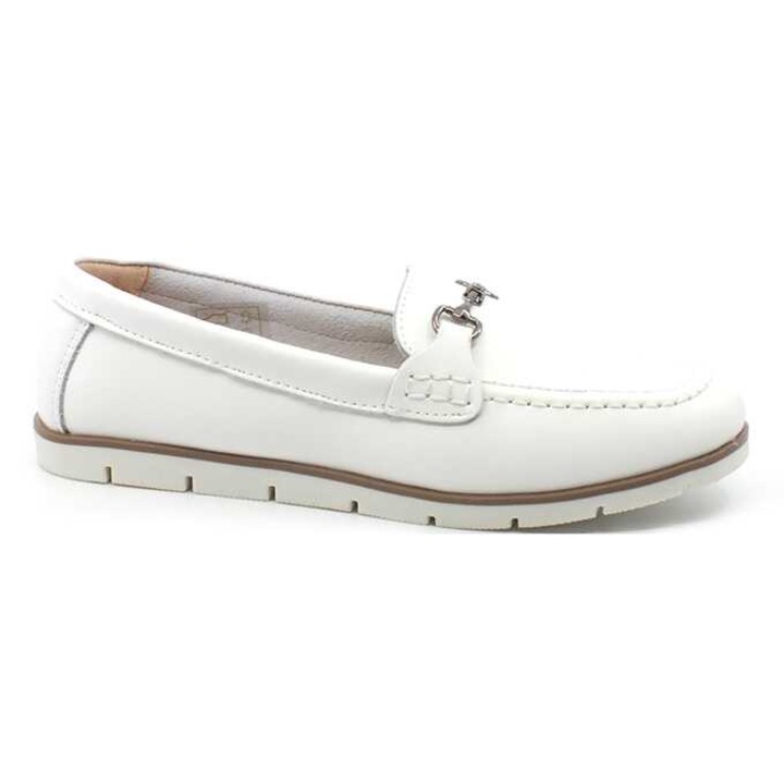 Mocasini femei Confort din piele naturala cu element de decor in fata brant din piele naturala B1, Alb