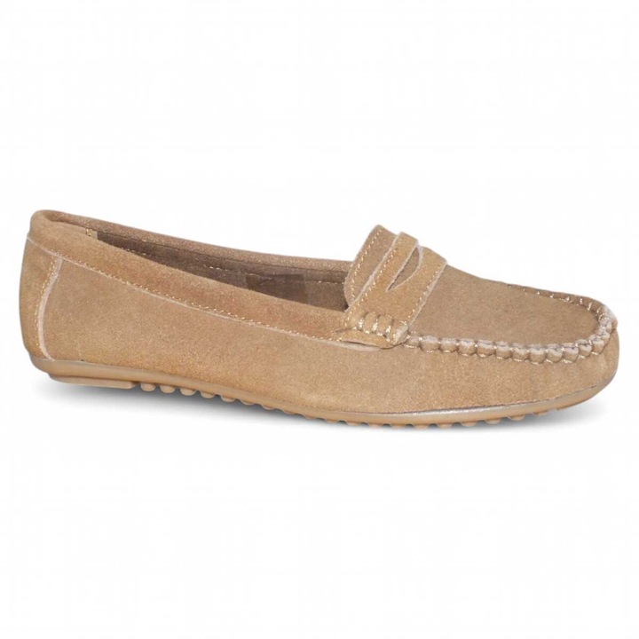 Mocasini femei din piele intoarsa natrurala moale fara captuseala cu talpa plata B0