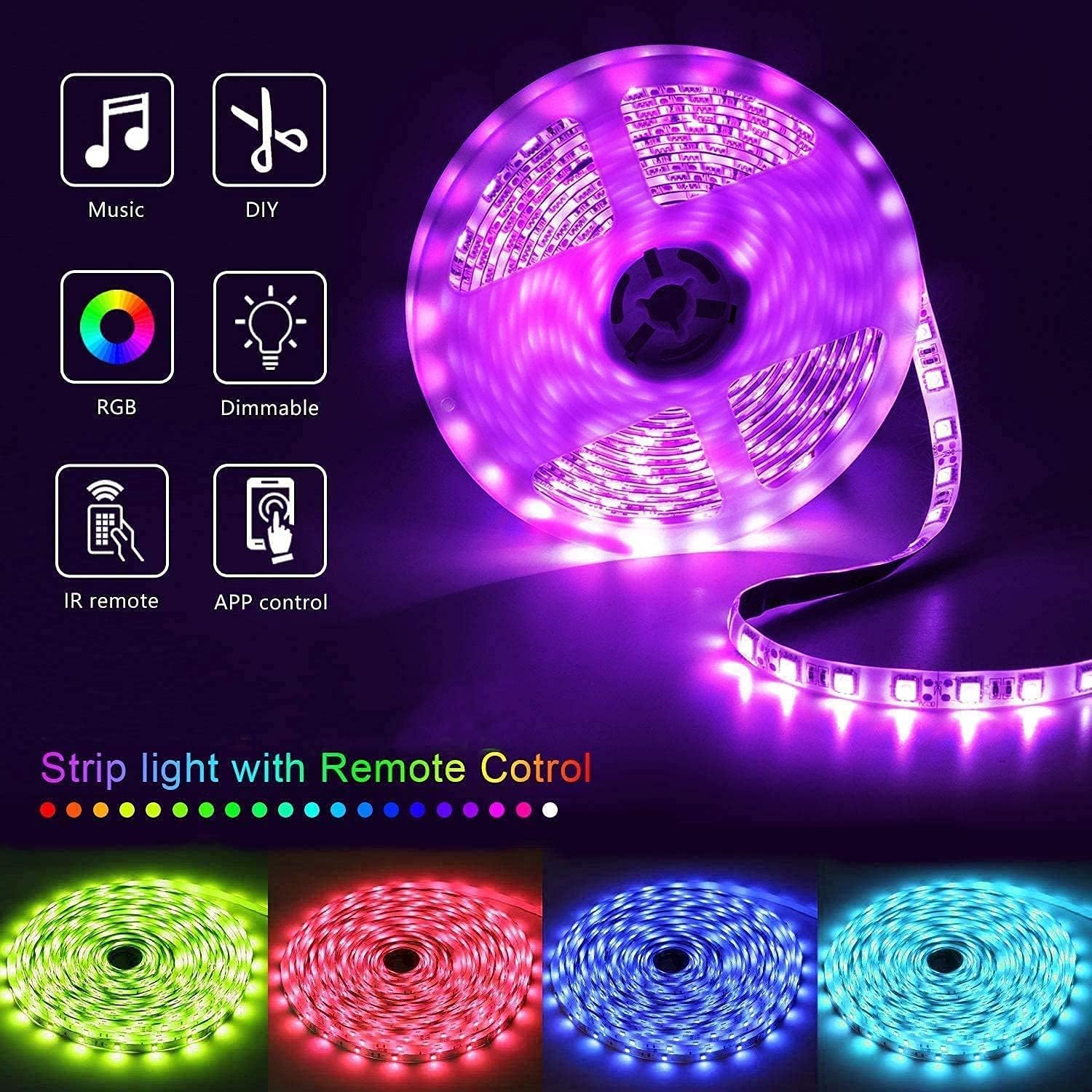 Banda LED 5050 RGB, 10m (2 x 5 m), Gotake, Control APP/Bluetooth ...