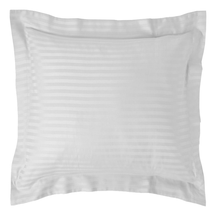 Fata de perna Damasc policoton dunga 1 cm, 70 x 70 cm, Pucioasa, Alb