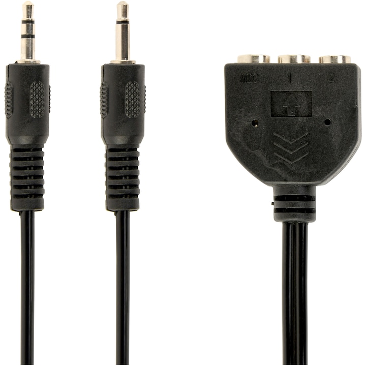 Audiokábel Gembird 2 x 3,5 mm jack T 3 x 3,5 mm jack M, sztereó, 1 m, fekete CC-MIC-1
