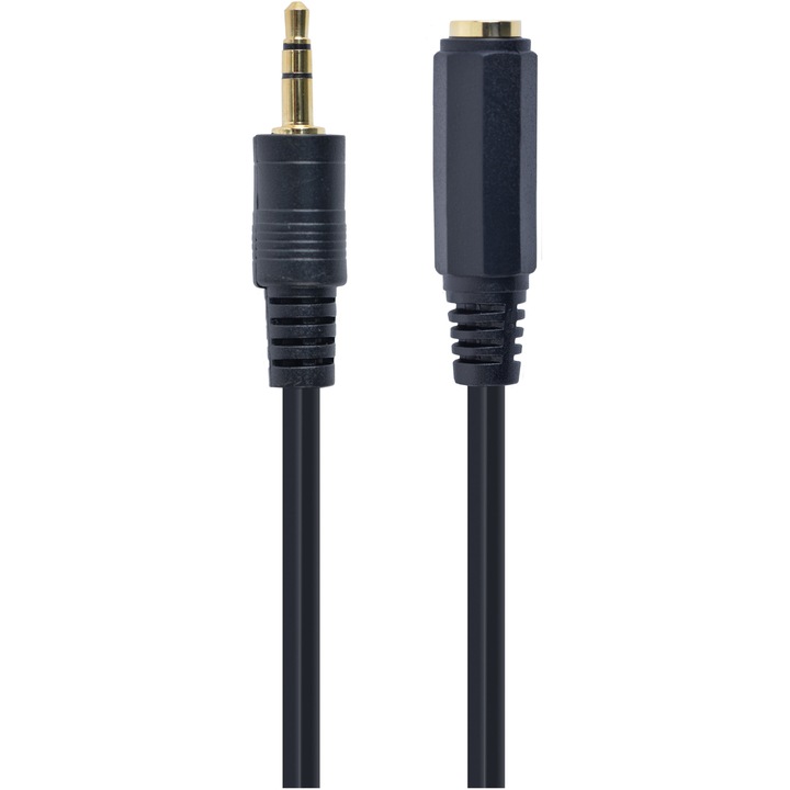 Cablu audio Gembird prelungitor stereo 3.5 mm jack M/T, 5m, conectori auriti, Negru, CCA-421S-5M