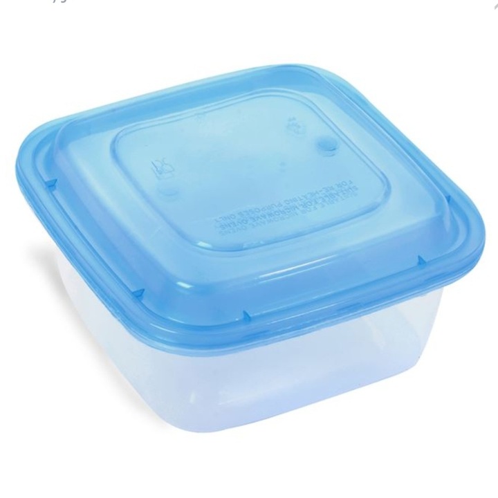 Set caserole alimentare, 4 buc, plastic, cu capac, albastru/transparent, 1l, 14x14x8cm