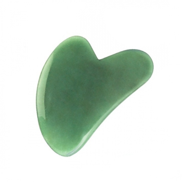 Piatra din jad pentru gua sha, masaj facial, corporal, antirid, forma inima, 6.5 x 4 cm