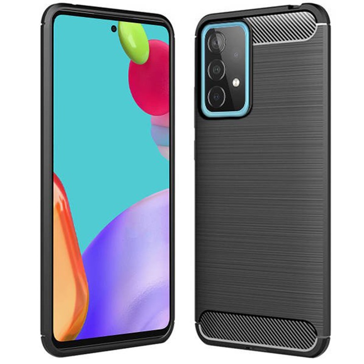 Калъф Supreme Carbon, съвместим със Samsung Galaxy A52s 5G, Прецизна защита, Набразден дизайн, Подсилени ръбове, Защита от пръстови отпечатъци, Черен
