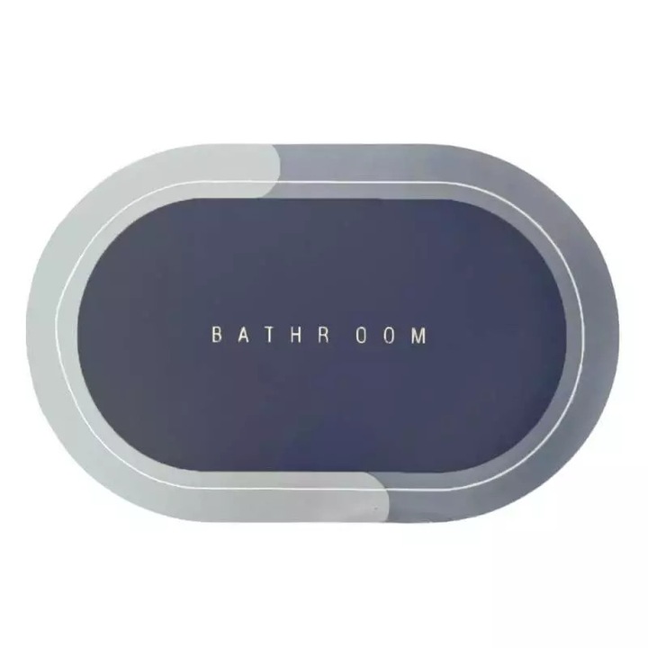 Covor de Baie Antiderapant SIKS, Model „Bathroom”, Oval, 86 x 57 cm, Albastru
