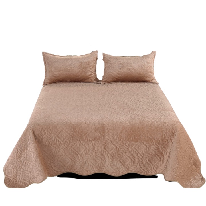 Set cuvertura pat, C08, matlasata, 3 piese, 220x240cm, Bej