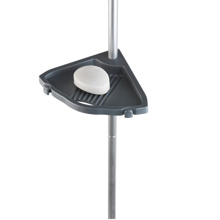 Etajera baie colt cu 4 polite, inaltime reglabila 78x265cm, aluminiu si plastic, negru si argintiu, Wenko Alu-Easy