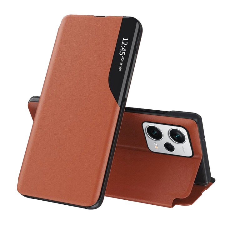 Защитен флип капак, съвместим с Xiaomi Redmi Note 12 Pro 5G/Poco X5 Pro, екологична кожа, оранжев