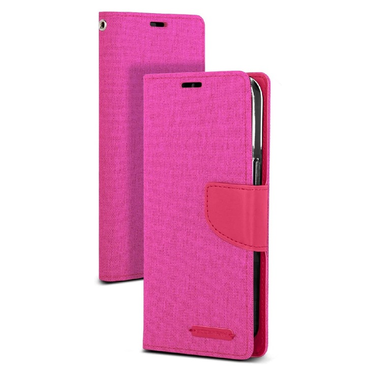 Husa Book Goospery Canvas Diary pentru Apple iPhone 13 Pro Pink
