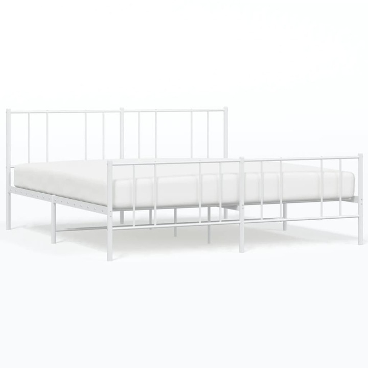 Метална рамка за легло с горна и долна табла vidaXL, Бяла, 180x200 см, 23.25 Kg