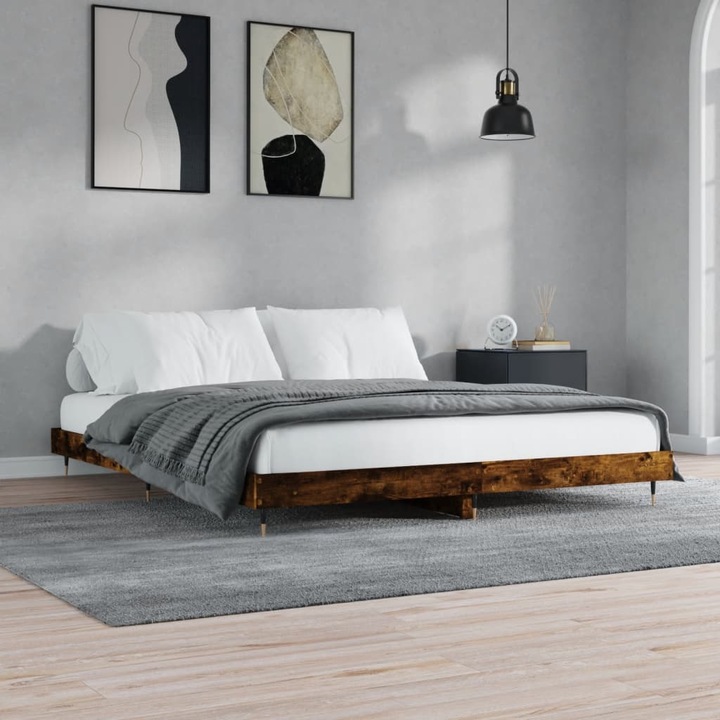 vidaXL füstös tölgy színű szerelt fa ágykeret matrac nélkül 120x200 cm 832154