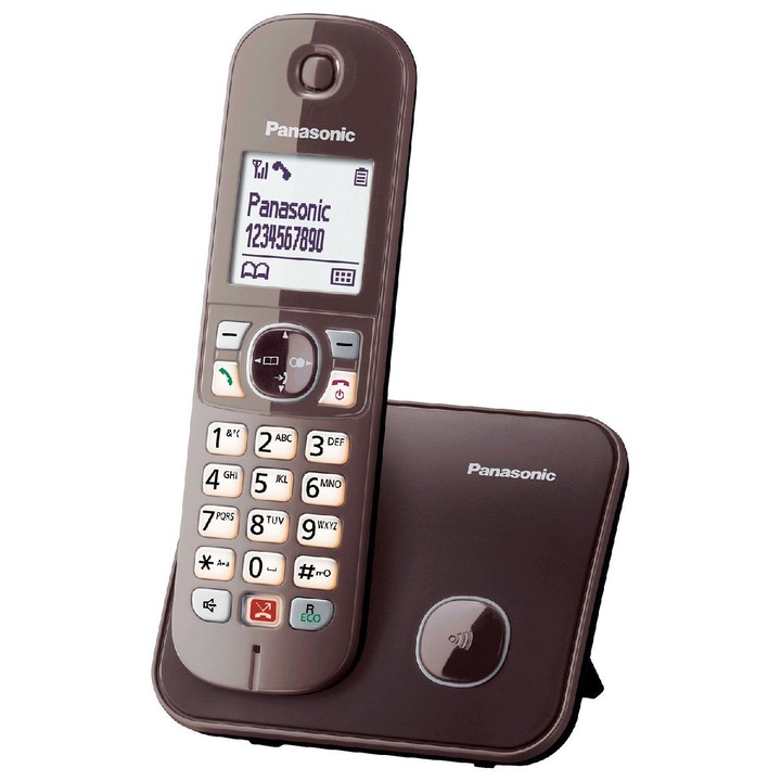 Telefon digital fara fir cu ecran mare, Panasonic, Cu suport, Maro