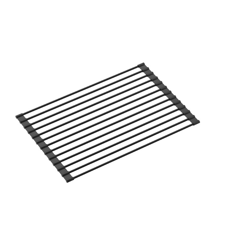 Covoras pentru scurgerea vaselor Quadron, QMat, Inox/Silicon, 39x25cm, Negru