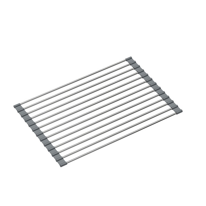 Covoras pentru scurgerea vaselor, Quadron, QMat, inox/silicon, Gri, 38x25cm