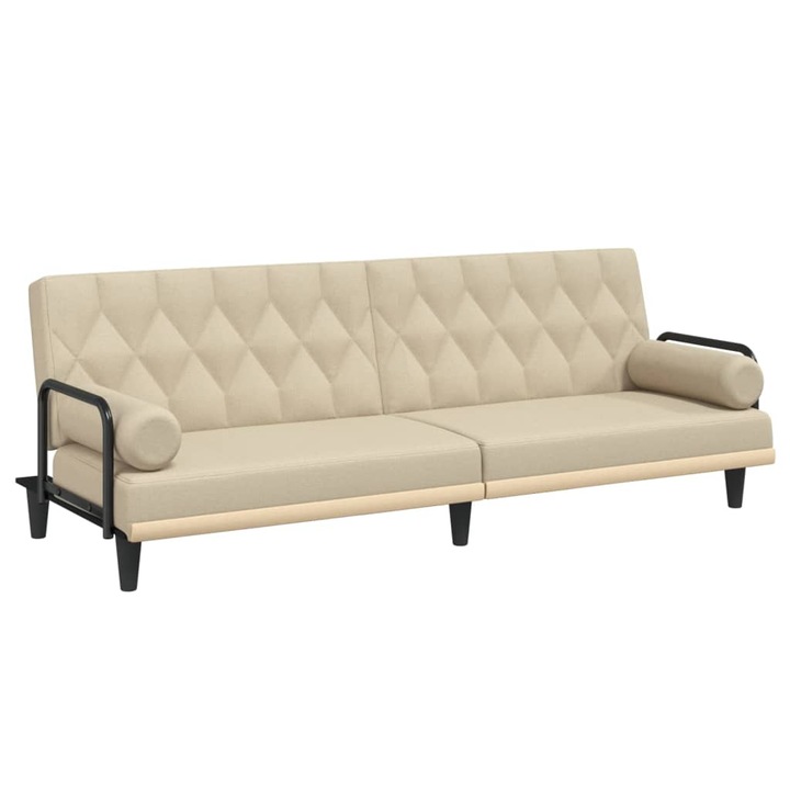 Разтегателно канапе с подлакътници vidaXL, Кремаво, Плат, 25.2 kg, 205 x 89 x 70 см
