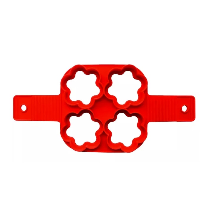 Forma din silicon alimentar pentru 4 pancakes sau oua in tigaie, forma floare, Rosu