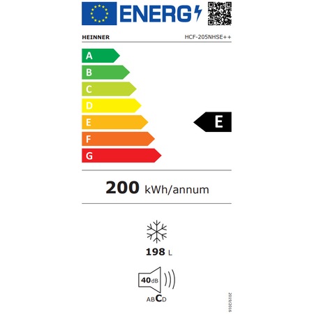 Lada frigorifica Heinner HCF-205NHSE++, 198 l, Clasa E, Compresor inverter, Control electronic, Display waterproof, Argintiu