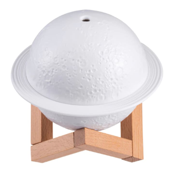 Umidificator, in forma de luna, 300 ml, lumina de noapte colorata, cronometru cu 2 viteze, volum mare de ceata, functionare silentioasa, USB, alb