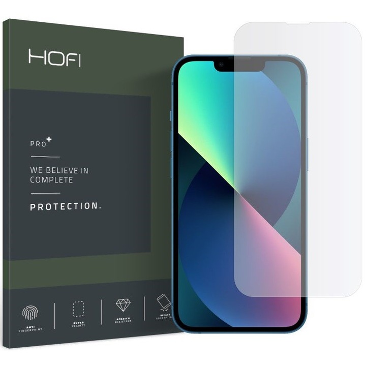 Apple iPhone 13 / 13 Pro / 14, Kijelzővédő fólia, ütésálló fólia (az íves részre NEM hajlik rá!), Tempered Glass (üveg), Hybrid Glass Pro Plus, Clear (107213)